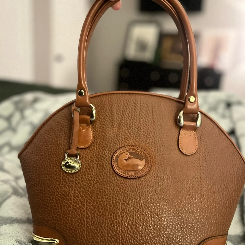 Dooney & Bourke Brown Pebble Grain Leather Tear Drop Satchel - Picture 2 of 14
